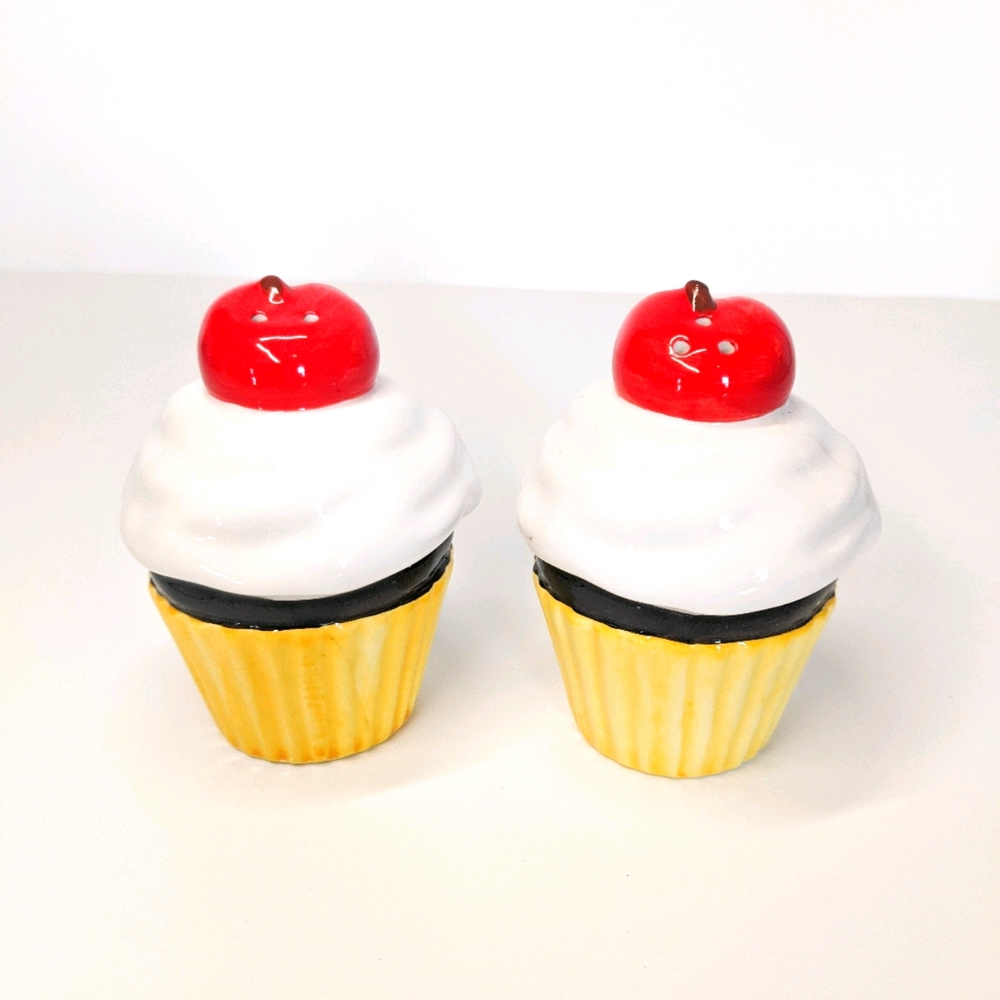 Cottagecore cupcake salt and pepper shakers cherry